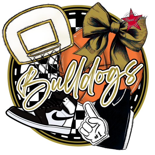 Bulldogs Circle Basketball Design-Gold
