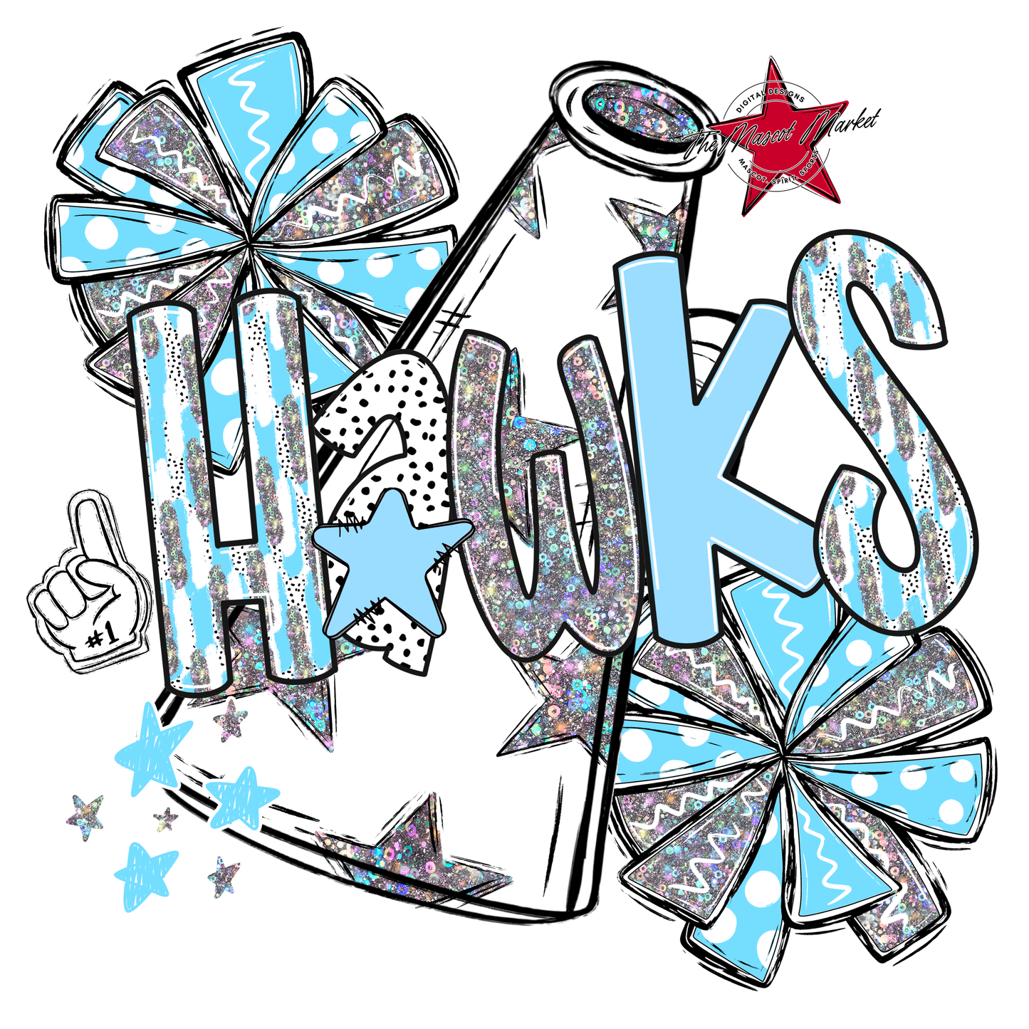 Hawks Cheer Megaphone Scrape-Columbia Blue