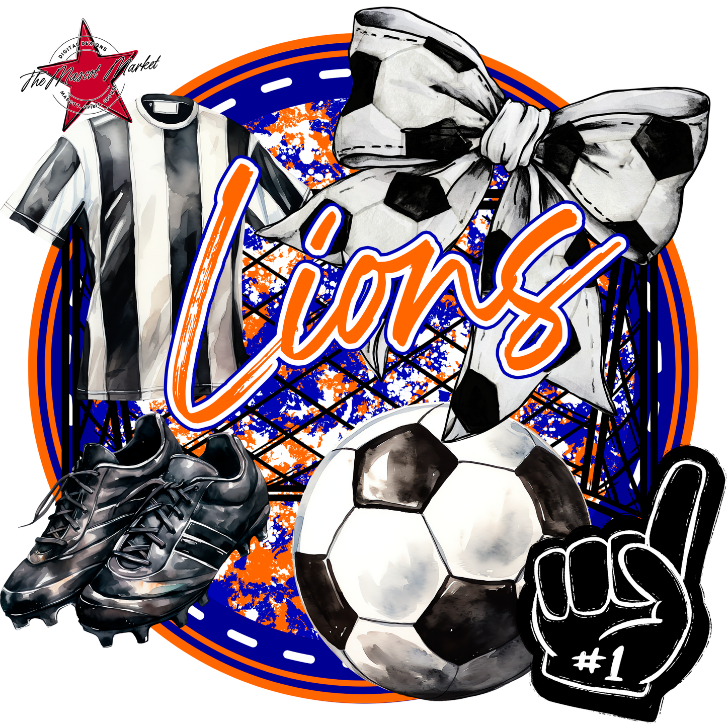 Lions Circle Soccer Design-Blue-Orange