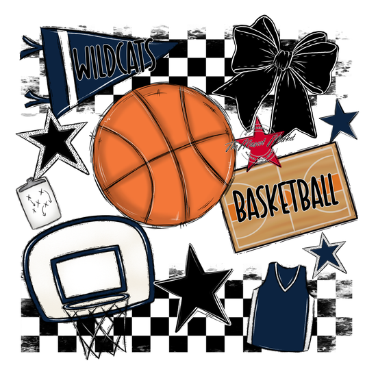 Wildcats Checkers Basketball Spirit Design-Navy