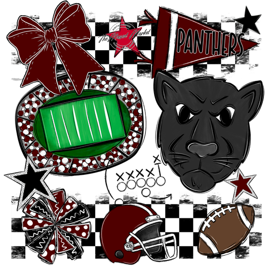 Panthers Checkers Mascot Spirit Design-Maroon