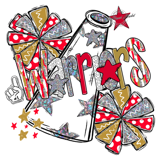 Warriors Cheer Megaphone Scrape-Red-Gold