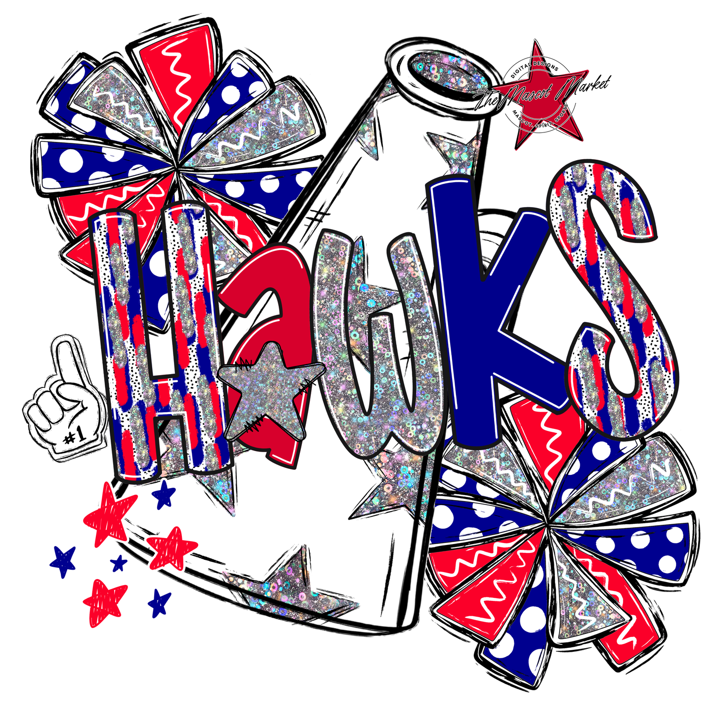 Hawks Cheer Megaphone Scrape-Blue-Red