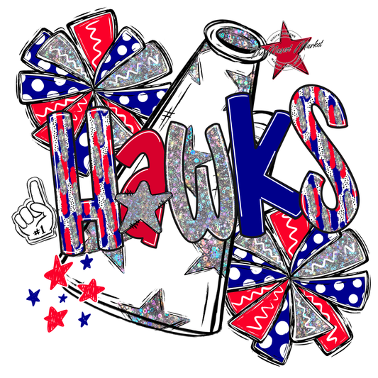 Hawks Cheer Megaphone Scrape-Blue-Red
