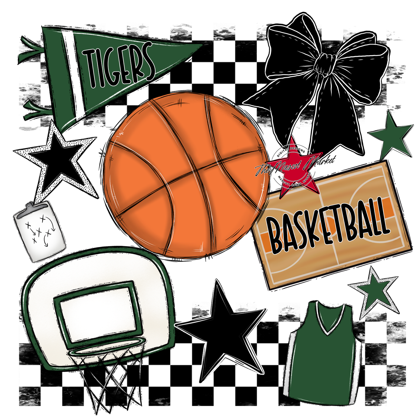 Tigers Checkers Basketball Spirit Design-Green