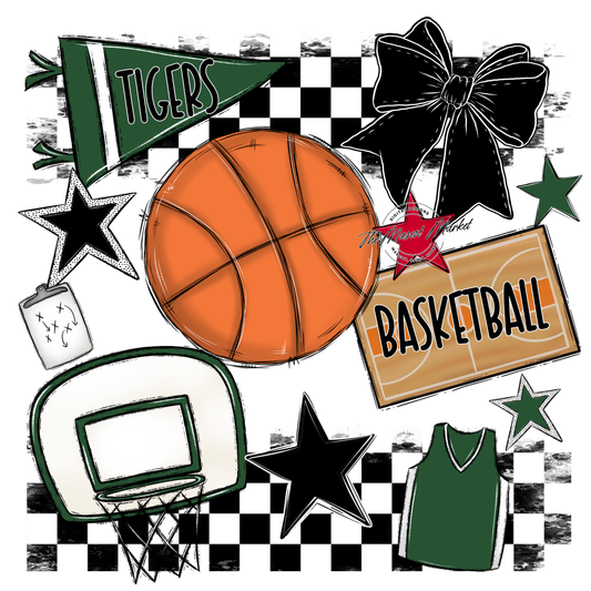 Tigers Checkers Basketball Spirit Design-Green