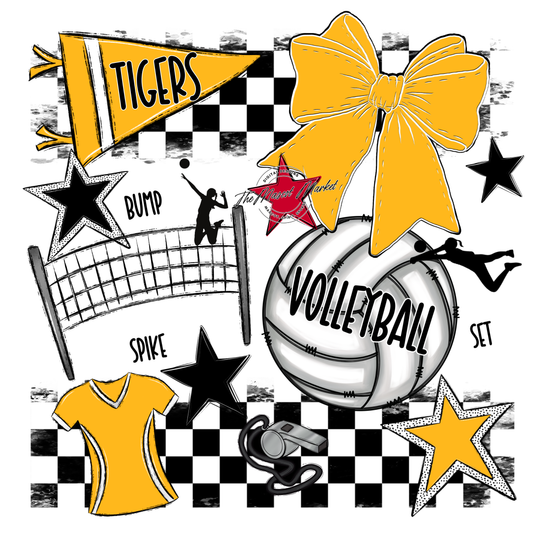 Tigers Checkers Volleyball Spirit Design-Yellow