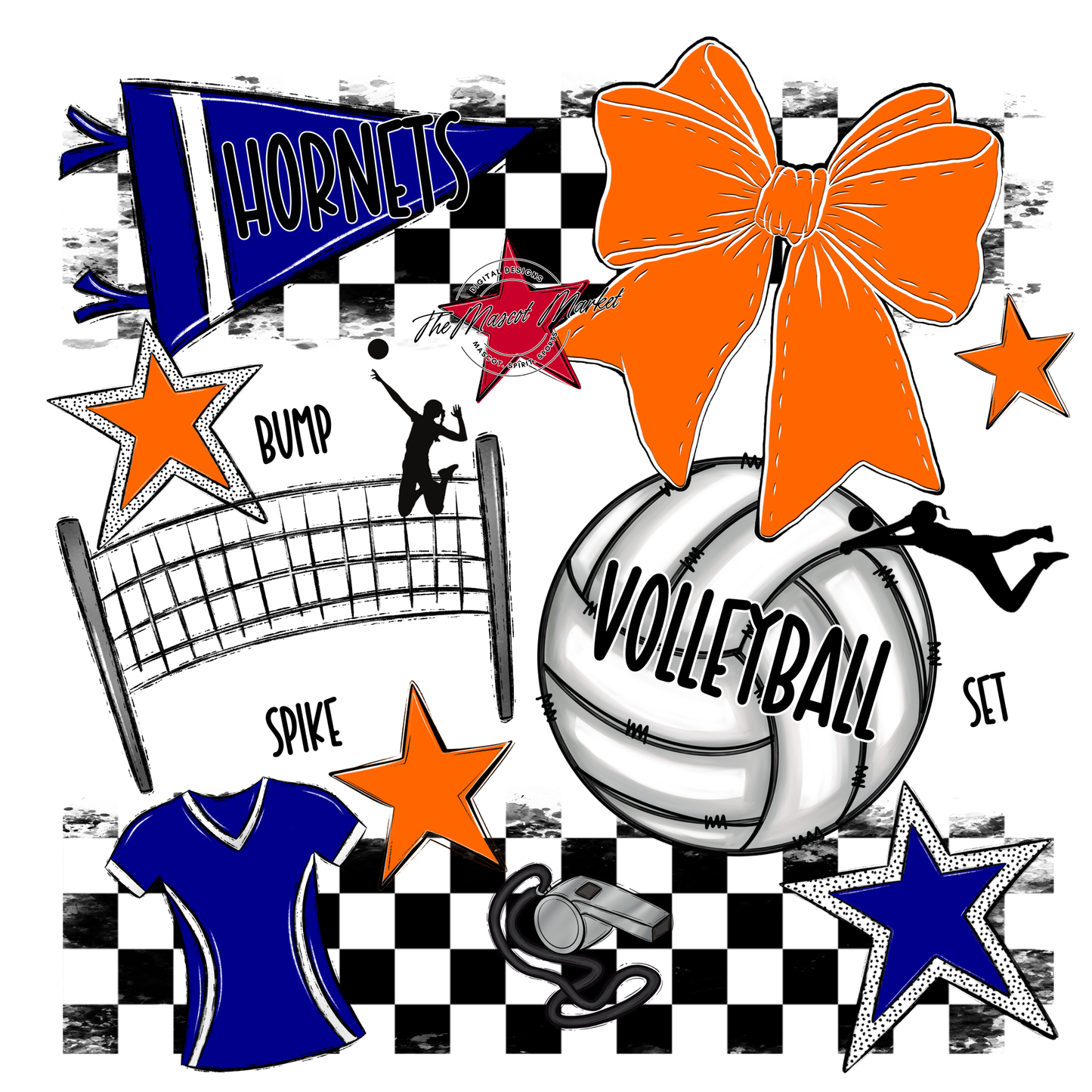 Hornets Checkers Volleyball Spirit Design-Blue-Orange