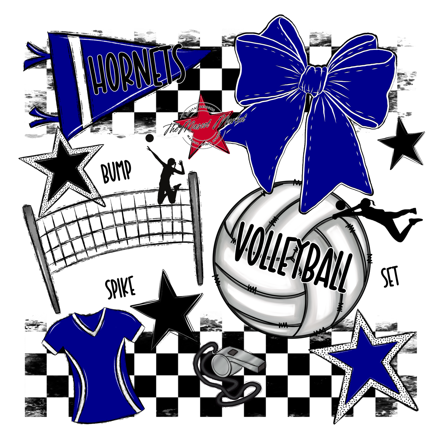 Hornets Checkers Volleyball Spirit Design-Blue