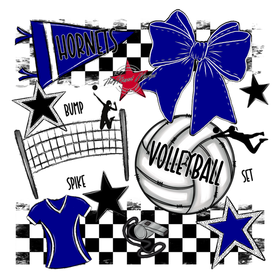Hornets Checkers Volleyball Spirit Design-Blue