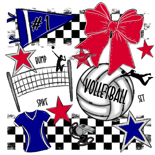 Volleyball Checkers Spirit Design-Blue-Red