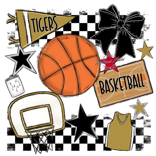 Tigers Checkers Basketball Spirit Design-Gold