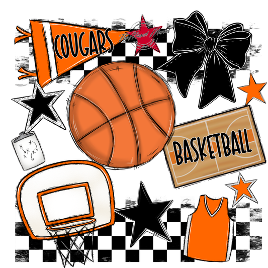 Cougars Checkers Basketball Spirit Design-Orange