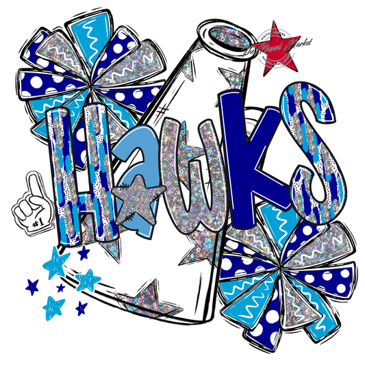 Hawks Cheer Megaphone Scrape-Blue-Carolina Blue