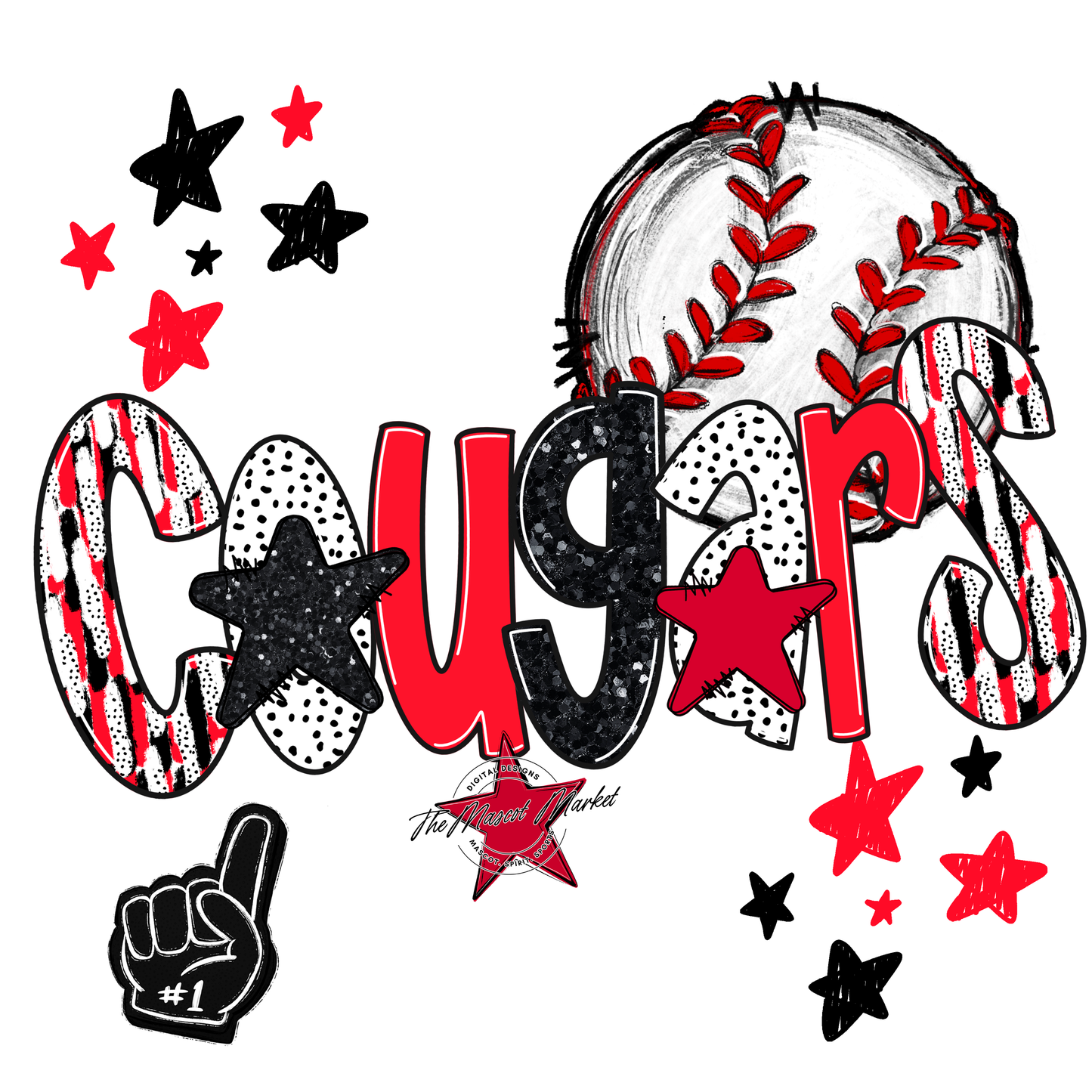 Cougars Baseball Scrape-Bright Red