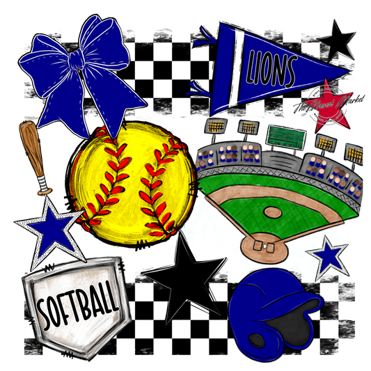 Lions Checkers Softball Spirit Design-Blue