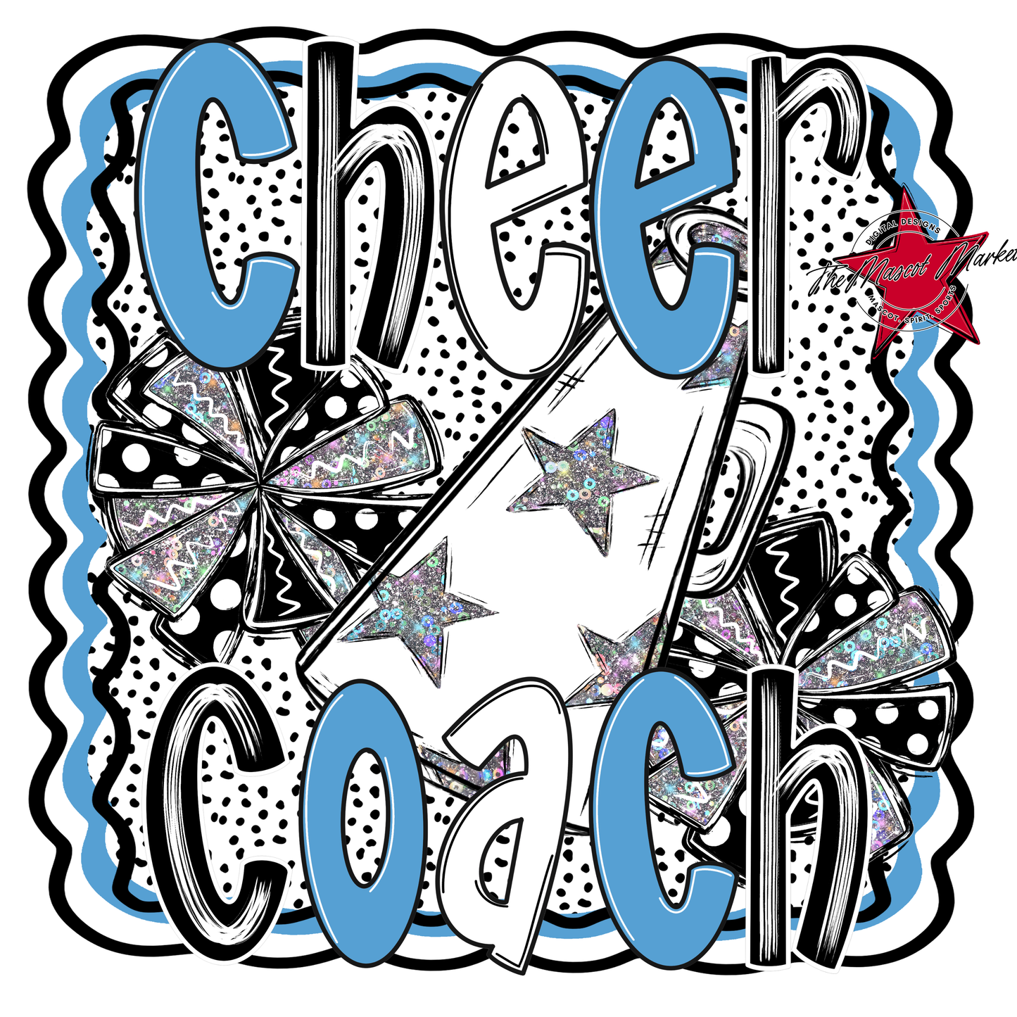 Cheer Coach Megaphone Dot Design-Carolina Blue