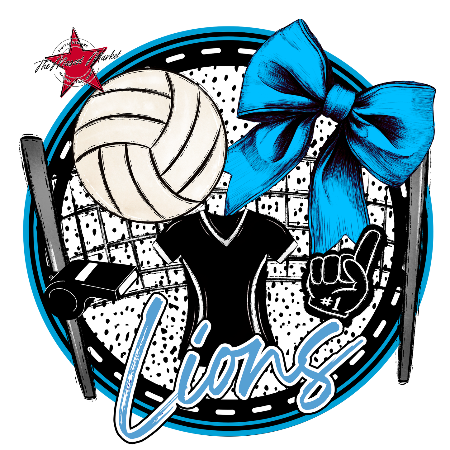 Lions Circle Volleyball Design-Carolina Blue