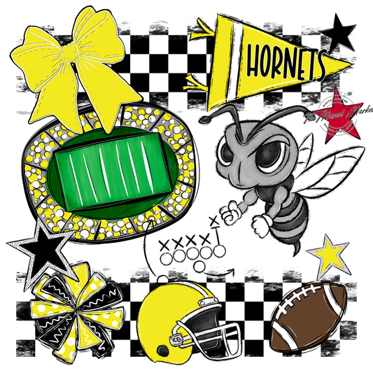 Hornets Checkers Mascot Spirit Design-Bright Yellow