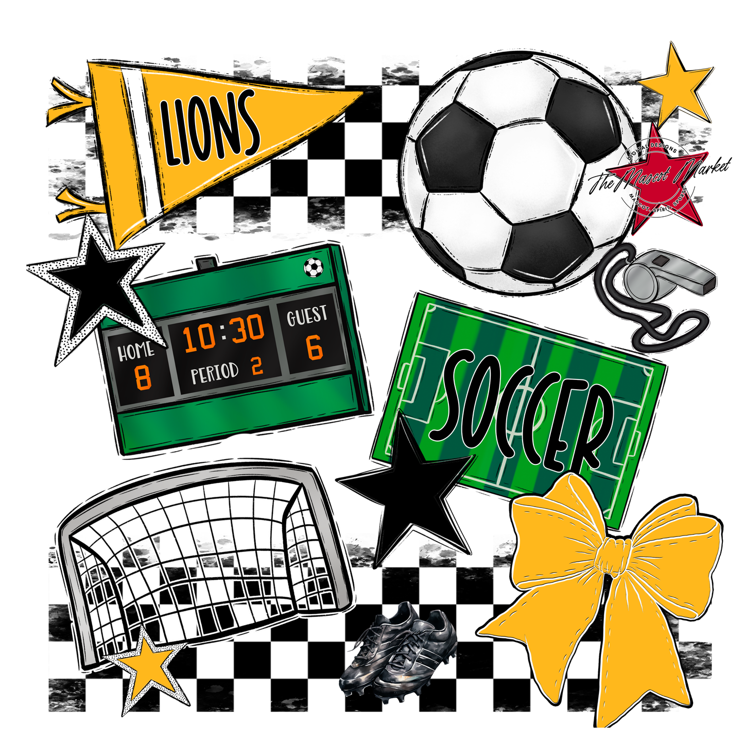 Lions Checkers Soccer Spirit Design-Yellow