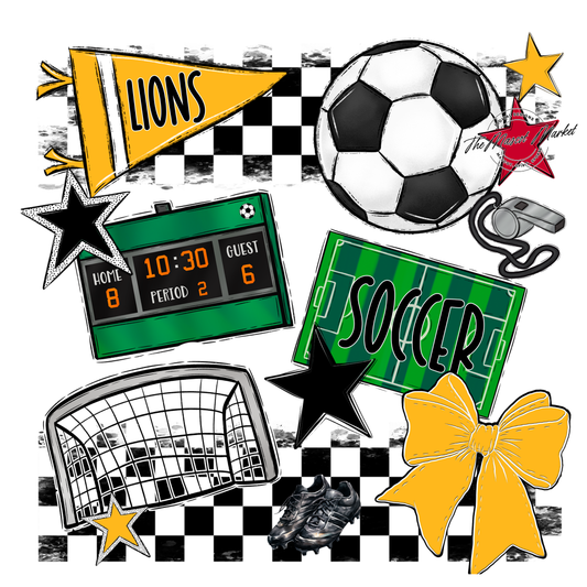 Lions Checkers Soccer Spirit Design-Yellow