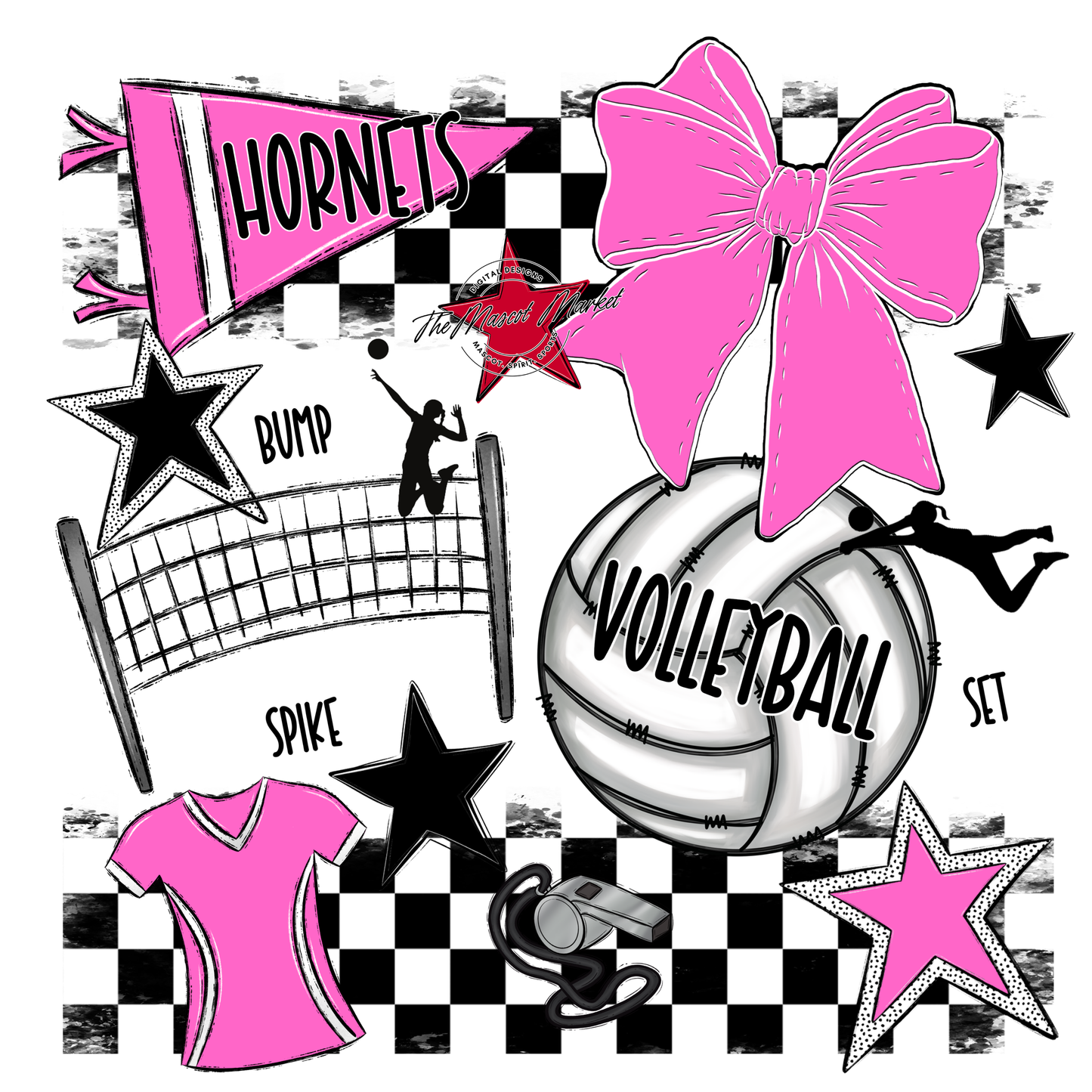Hornets Checkers Volleyball Spirit Design-Baby Pink
