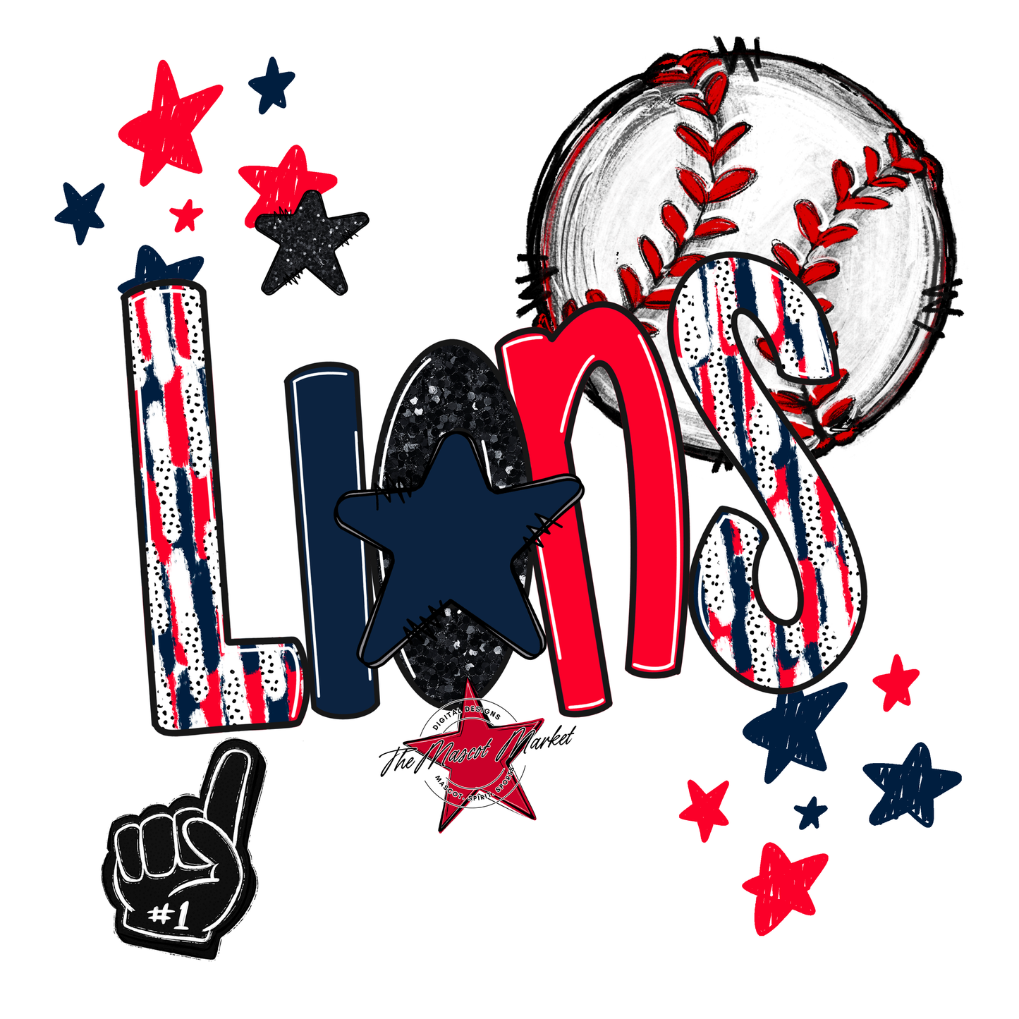 Lions Baseball Scrape-Navy-Red