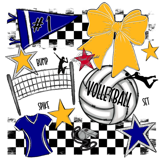 Volleyball Checkers Spirit Design-Blue-Yellow
