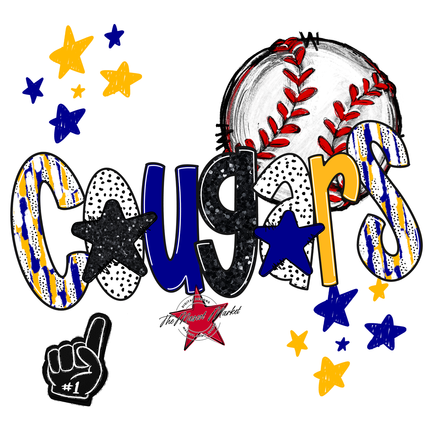 Cougars Baseball Scrape-Blue-Yellow