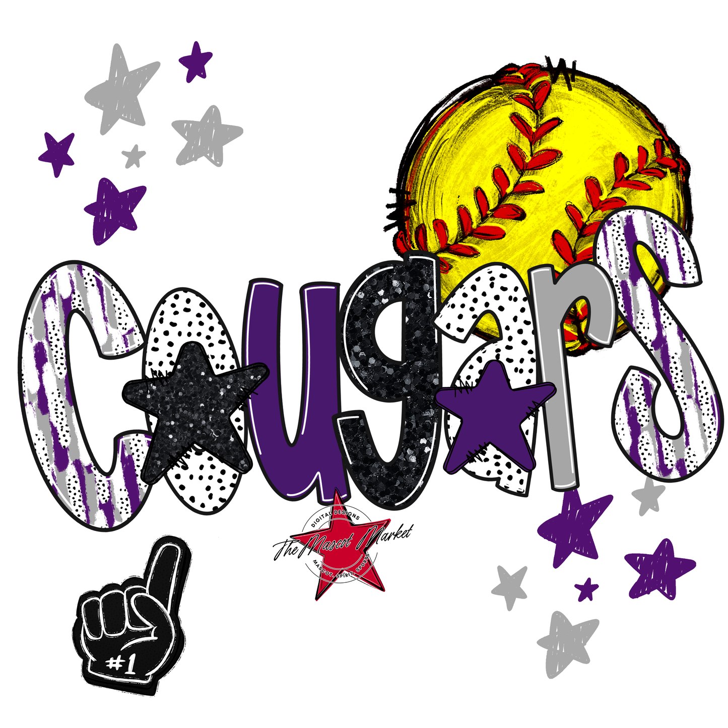 Cougars Softball Scrape-Purple-Grey