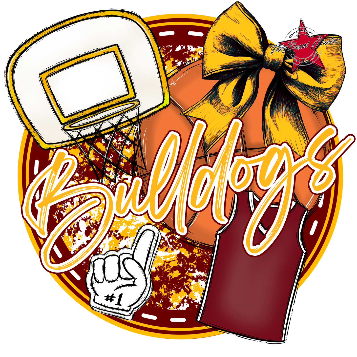 Bulldogs Circle Basketball Design-Maroon-Yellow