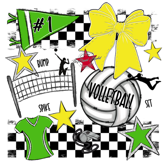 Volleyball Checkers Spirit Design-Bright Green-Bright Yellow
