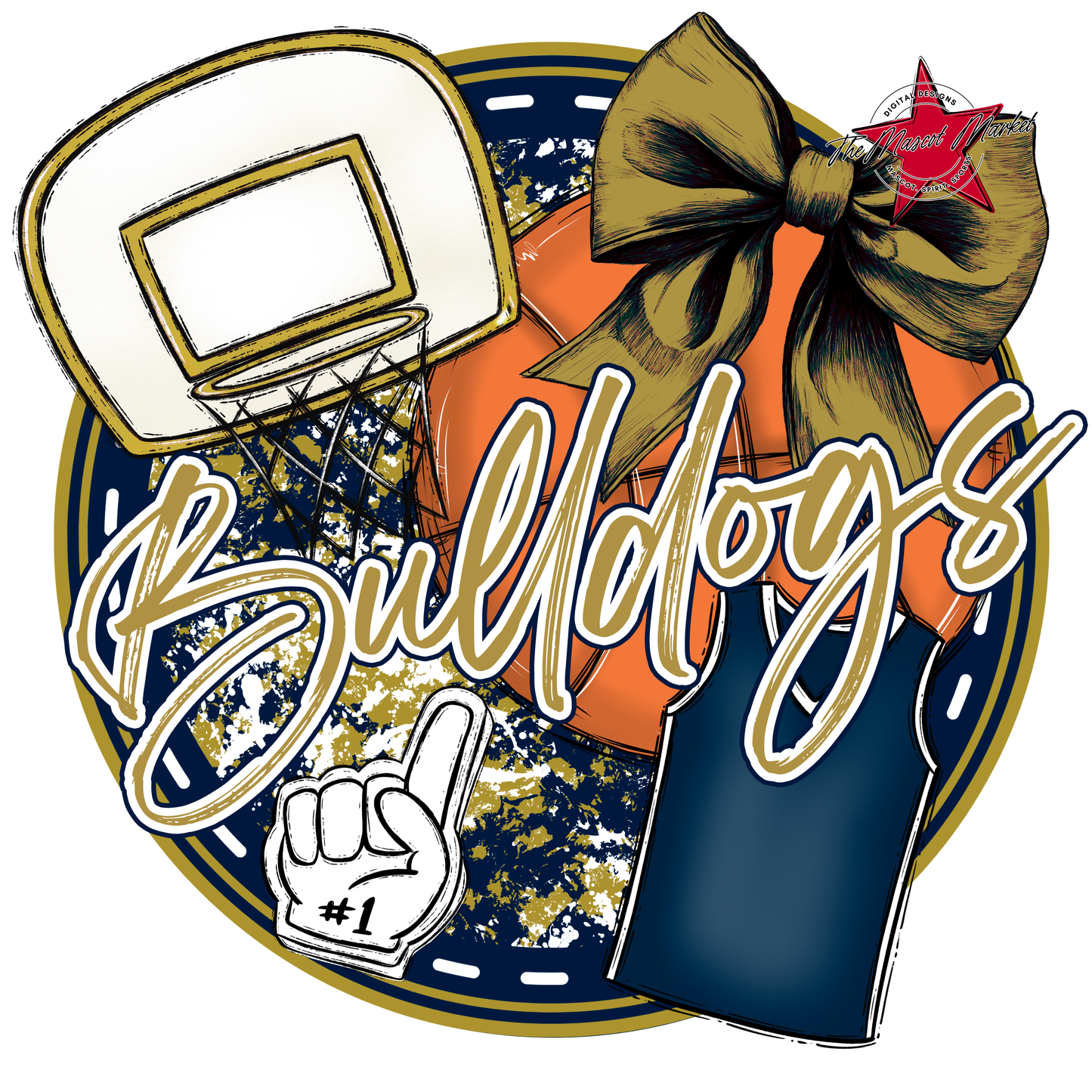 Bulldogs Circle Basketball Design-Navy-Gold