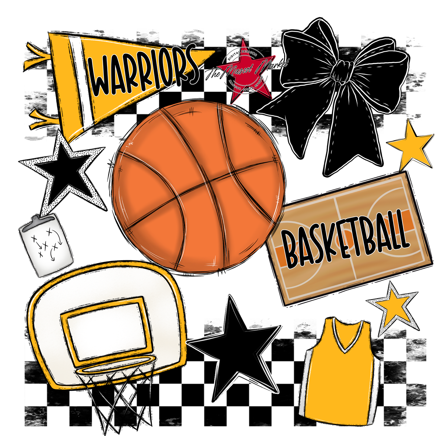 Warriors Checkers Basketball Spirit Design-Yellow