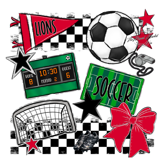 Lions Checkers Soccer Spirit Design-Red