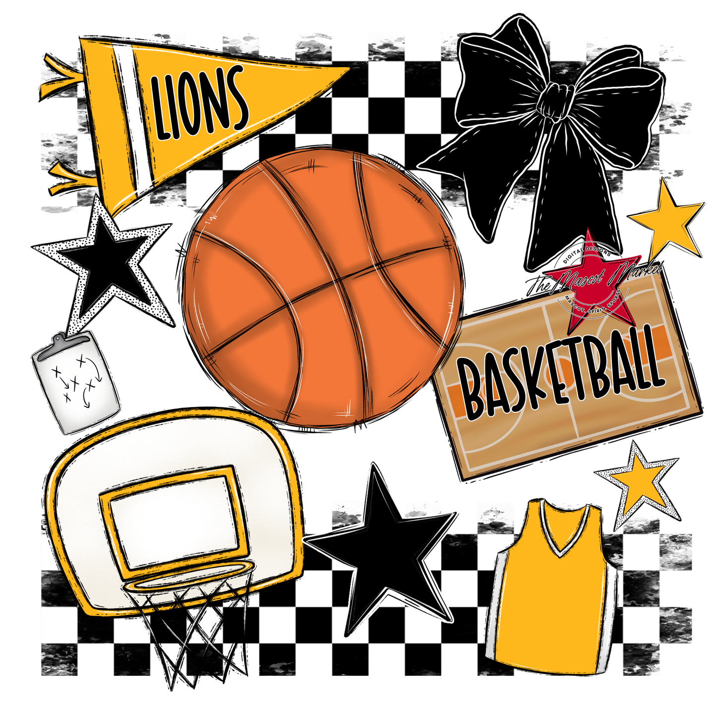 Lions Checkers Basketball Spirit Design-Yellow