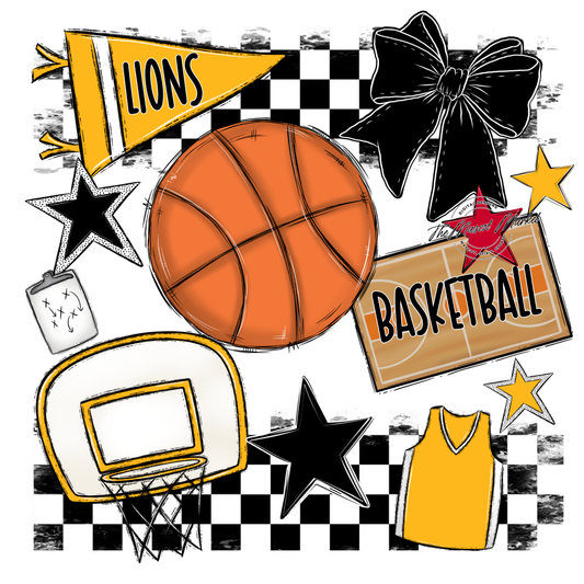 Lions Checkers Basketball Spirit Design-Yellow