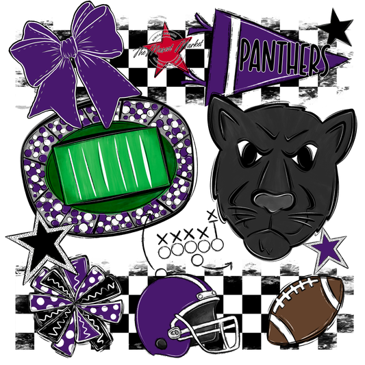 Panthers Checkers Mascot Spirit Design-Purple