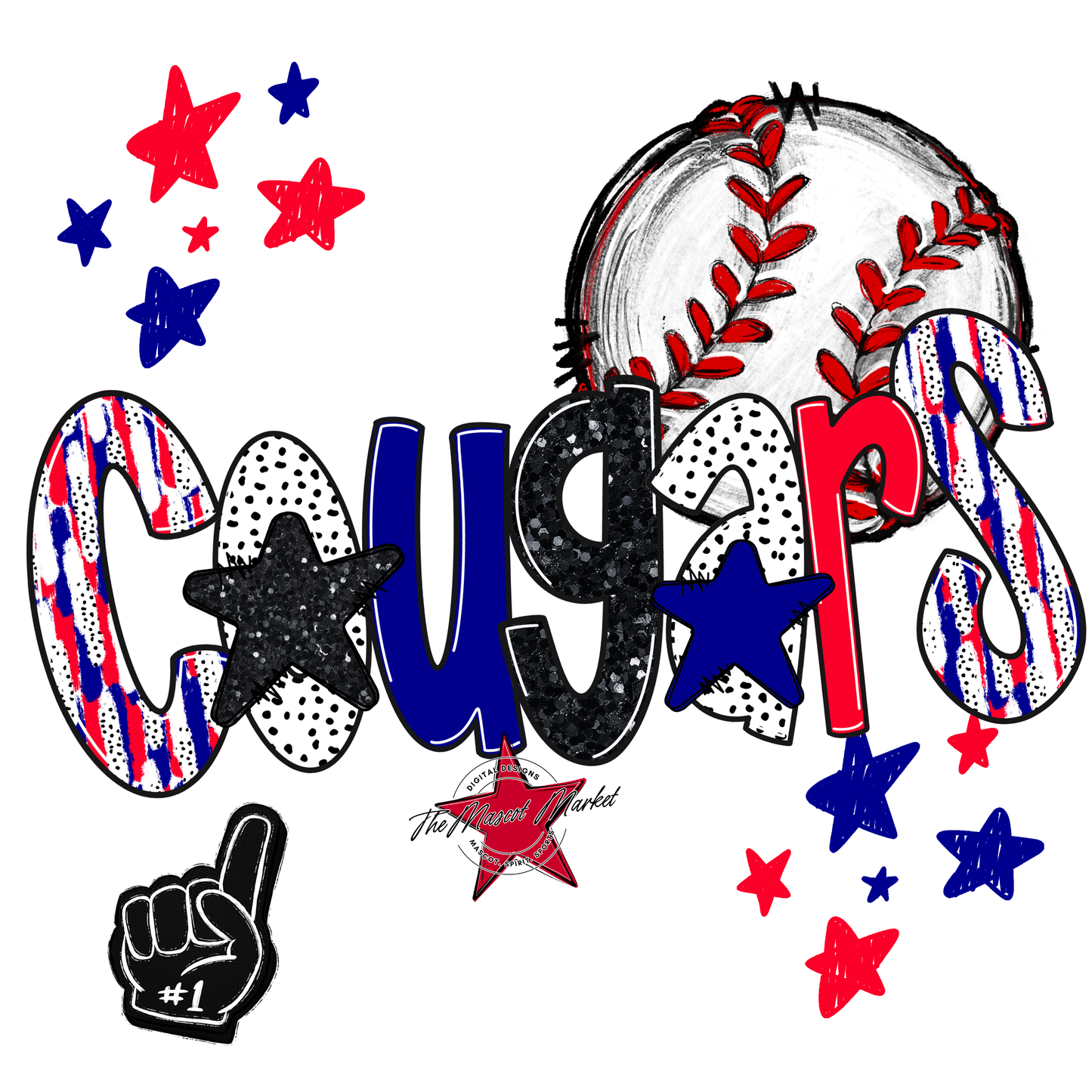 Cougars Baseball Scrape-Blue-Red