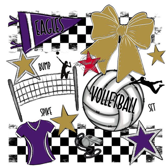 Eagles Volleyball Checkers Design-Purple-Gold