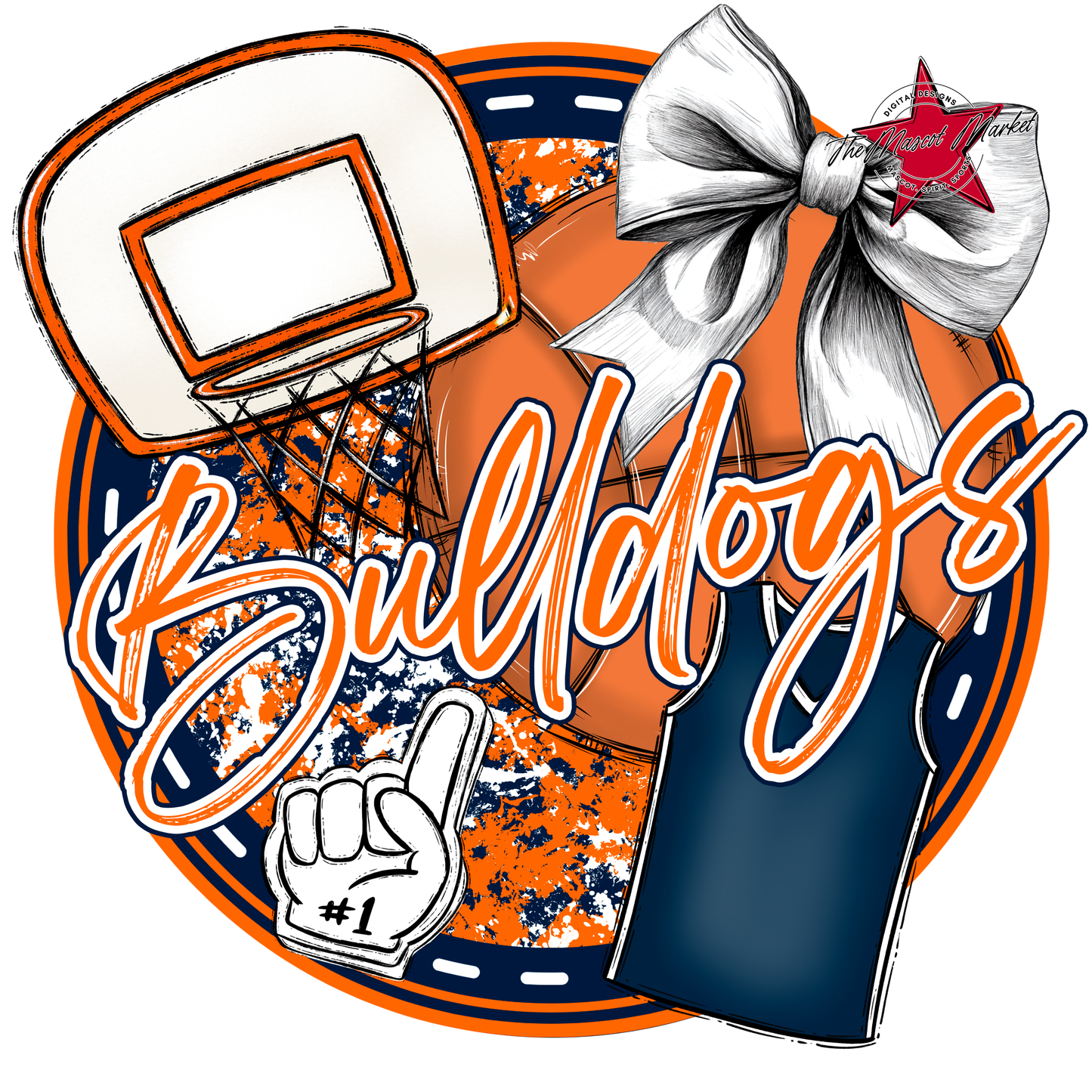 Bulldogs Circle Basketball Design-Navy-Orange
