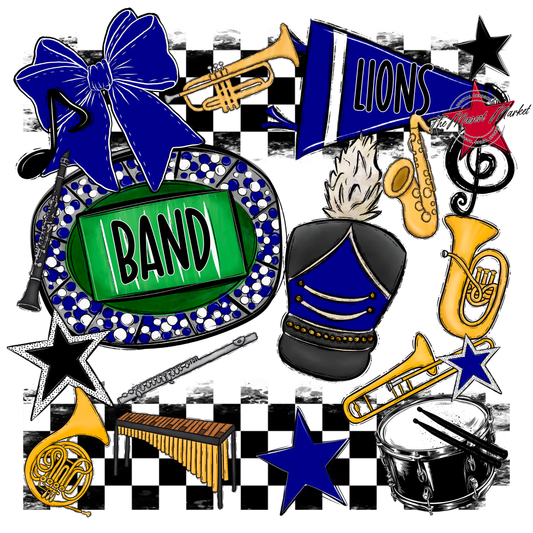 Lions Checkers Band Spirit Design-Blue