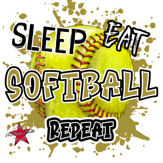 Eat Sleep Softball Repeat-Gold