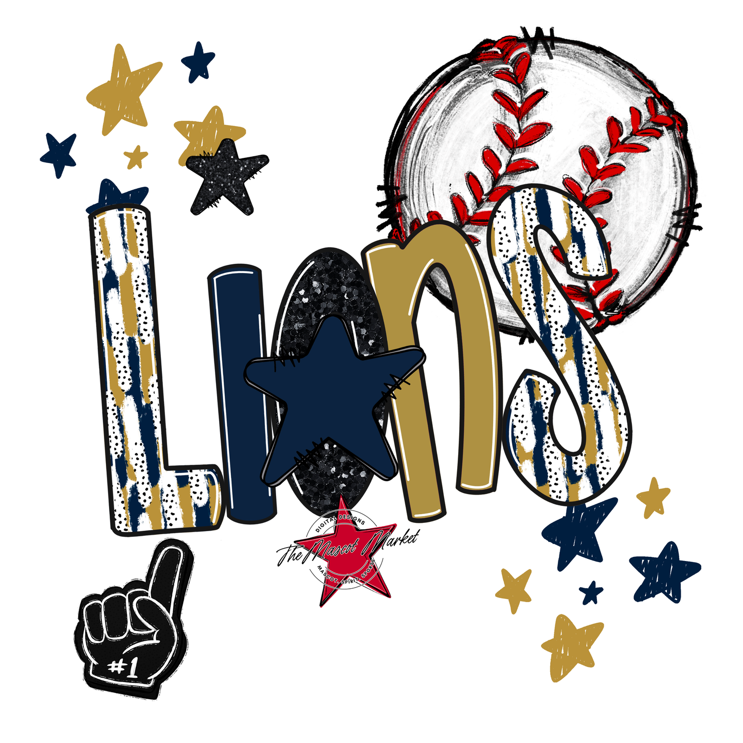 Lions Baseball Scrape-Navy-Gold
