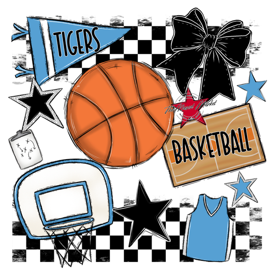 Tigers Checkers Basketball Spirit Design-Carolina Blue