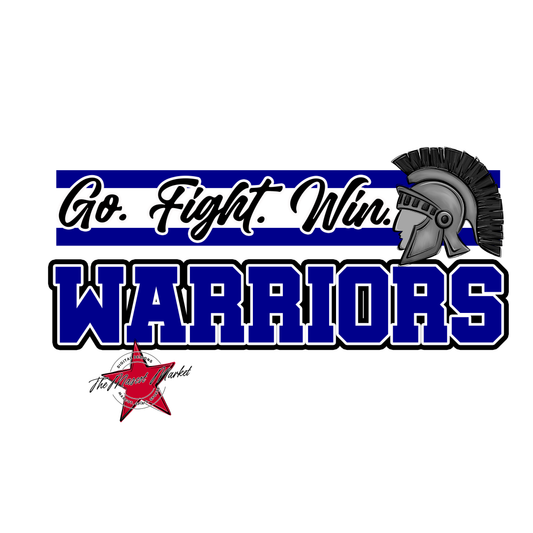 Warriors Go Fight Win Mascot Lines-Blue