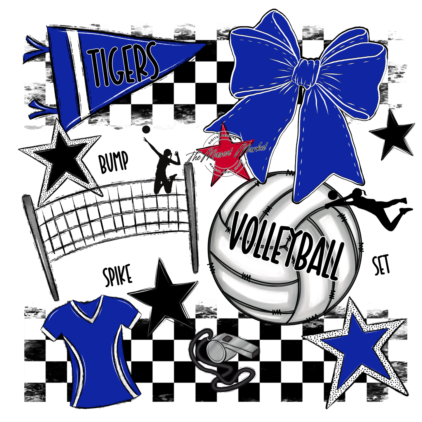 Tigers Checkers Volleyball Spirit Design-Royal Blue