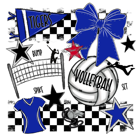 Tigers Checkers Volleyball Spirit Design-Royal Blue