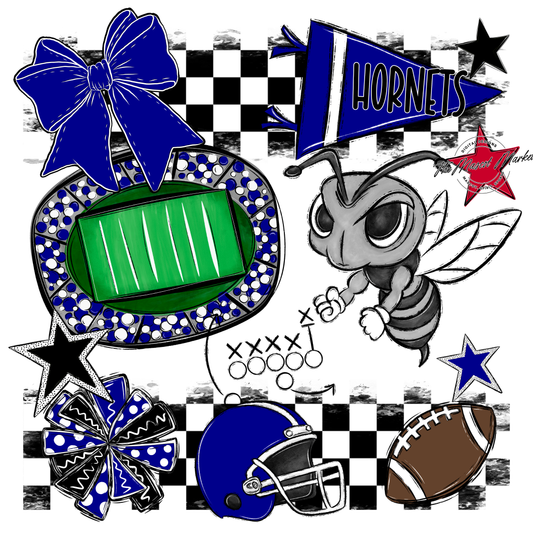 Hornets Checkers Mascot Spirit Design-Blue