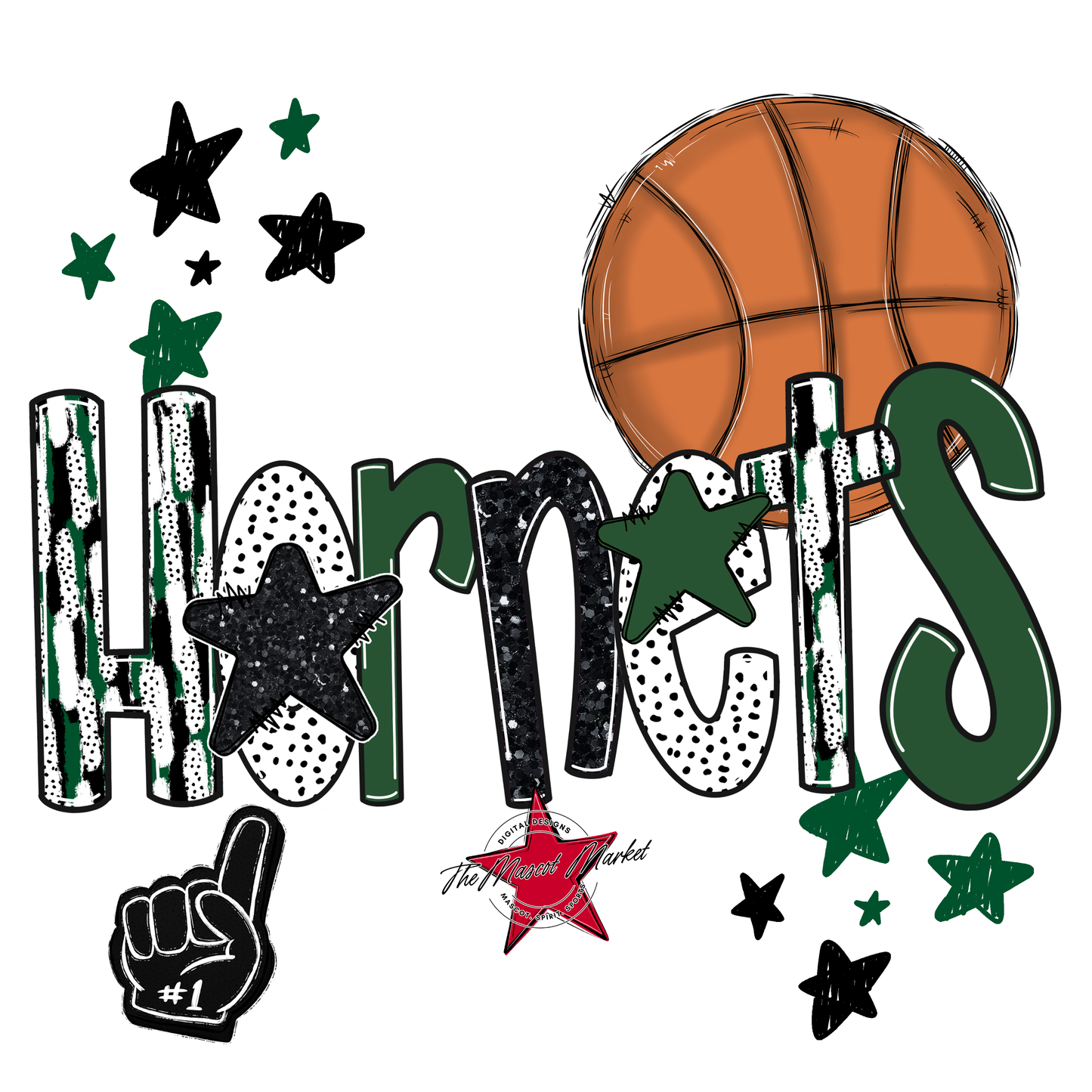 Hornets Basketball Scrape-Green